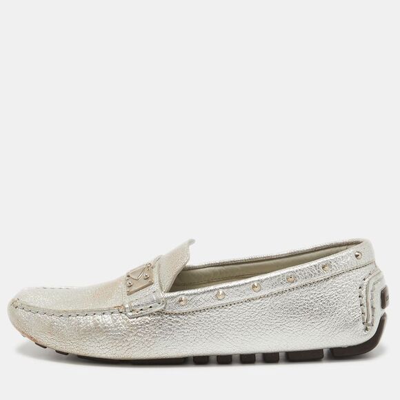 Louis Vuitton Silver Leather Lombok Slip On Loafers Size 40.5 - Picture 1 of 4